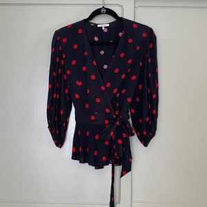 GANNI - Barra Polka Dot Crepe Wrap Top